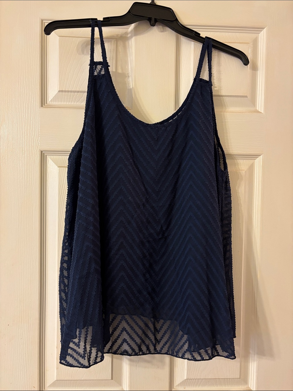 Women’s Navy Blue Sheer Chevron Tank Top
